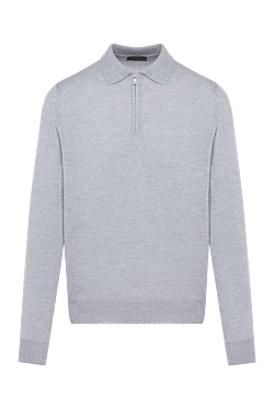 Men's gray wool long sleeve polo