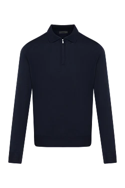 Polo long sleeve wool blue men's