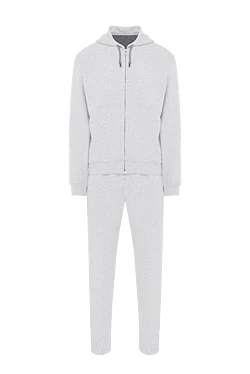 Sports suit made of natural cotton with a hood and a zipper, gray