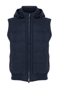 Кашеміровий жилет чоловічий синій з капюшоном
