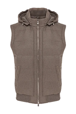 Кашеміровий жилет чоловічий бежевий з капюшоном