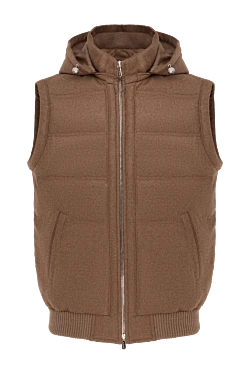 Коричневий чоловічий жилет із кашеміру з капюшоном.