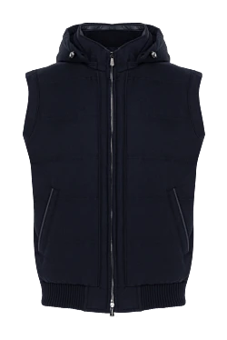 Чоловічий жилет синій з кашеміру з капюшоном