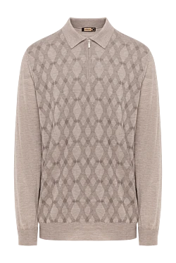 Бежевое поло на молнии с длинными рукавами