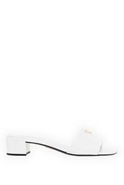 Women's white leather sandals with logo