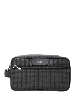 Men's cosmetic bag made of genuine leather with Stepan coating, black