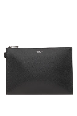 Men's black clutch with zipper made of genuine leather