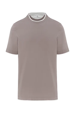 Men's brown cotton T-shirt with multi-layer details