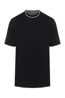 Men's black cotton T-shirt with multi-layer details