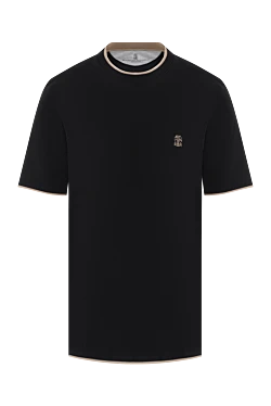 Men's black cotton T-shirt with layered details