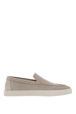 Лофери бежеві з нубуку чоловічі на білій підошві.
