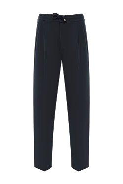 Blue loose tapered twill trousers with double pleats
