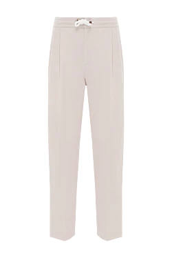 Beige loose tapered twill trousers with double pleats
