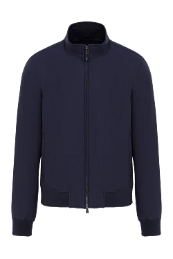 Dark blue men's jacket made of silk and cashmere with a stand-up collar