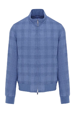 Blue Checked Bomber Jacket Made of Silk and Cashmere