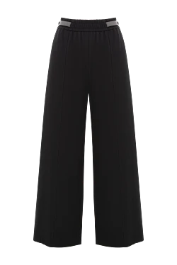 Wide-leg trousers with elastic band, black, women's
