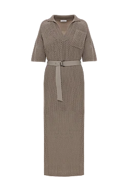 Beige crochet midi dress with belt