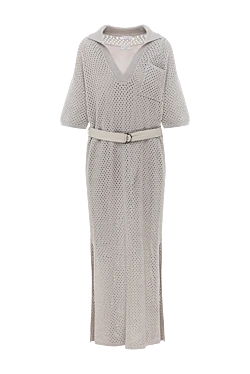 Cotton midi dress with openwork knitting and belt