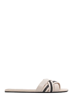 Beige women's leather sandals with chain Monili