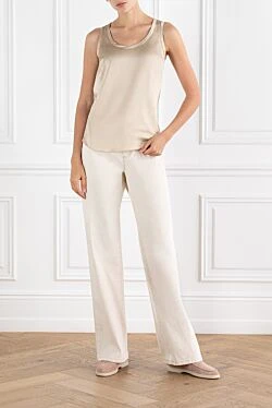 Beige elastic silk satin top