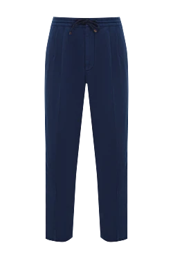 Men's Blue Linen Cotton Drawstring Trousers with Pinch Details