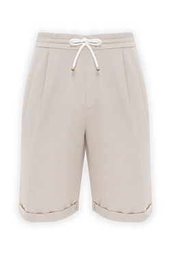 Beige men's linen and cotton shorts with drawstring and cuffs