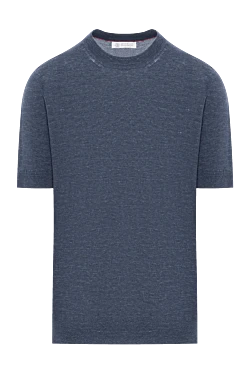 Blue melange men's T-shirt without a pattern made of linen and cotton