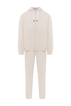 Beige cotton tracksuit with drawstring hood