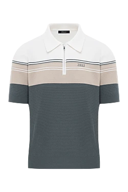 Поло на блискавці сірого білого та блідо-бежевого кольору Three linesз бавовни та шовку