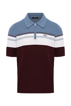 Темно-вишневий біло-блакитний поло на блискавці Three linesз бавовни та шовку