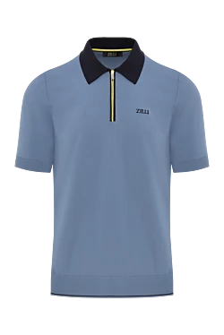 Поло кольору блідо-блакитного оніксу на блискавці з контрастним коміромз бавовни