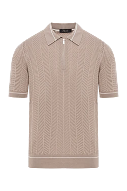 Поло на блискавці бежевого кольору із в'язаною структуроюз шовку