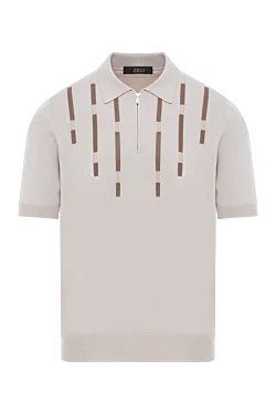 Бежевий чоловіче поло з бавовни та шовку зі шкіряними деталями