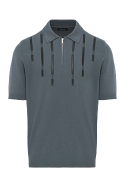 Сіре чоловіче поло з бавовни та шовку зі шкіряними деталями