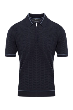 Поло на блискавці темно-синього кольору із в'язаною структуроюз шовку