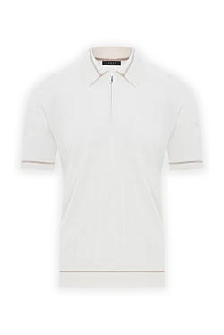 Поло на блискавці білого кольору із в'язаною структуроюз шовку