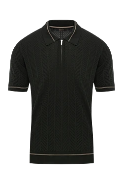 Поло на блискавці темно-зеленого кольору із в'язаною структуроюз шовку