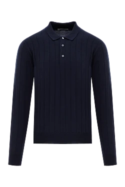 Long sleeve wool polo shirt blue with textured knit
