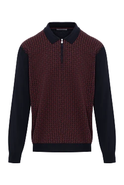 Long Sleeve Wool Polo Shirt Blue and Red