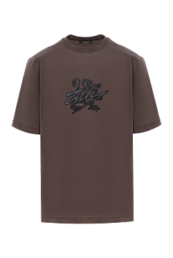 Футболка коричнева з бавовни з вишивкою герба та об'ємним логотипом