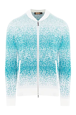 Чоловічий кардиган у бірюзово-білій гамі з ефектом розсипаних крапок.