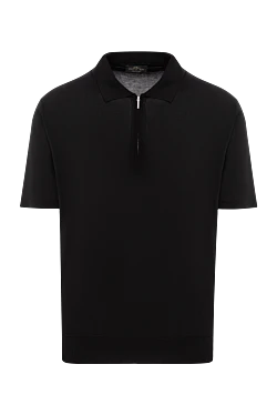 Black short sleeve zip up polo shirt made of silk