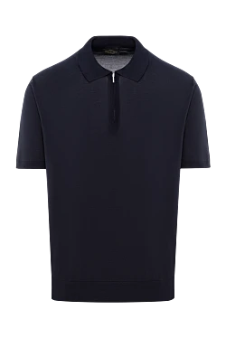Polo shirt dark blue with short sleeves and zip made of silk