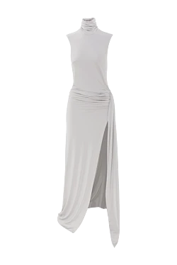 Сукня в підлогу сіра з драпіруванням і високим розрізом з шовковистого трикотажу, що струмує.