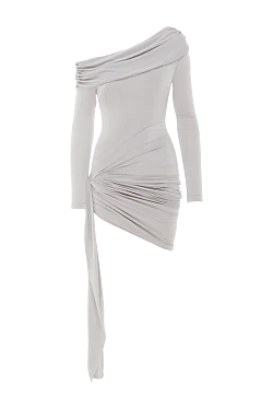 Асимметричное платье на одно плечо с драпировкой и удлинённой вставкой серое