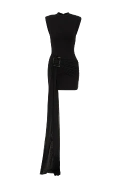 Чорна сукня міні з еластичної тканини з драпіруванням та акцентною пряжкою