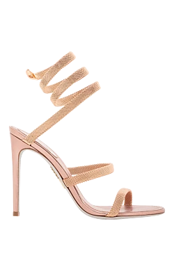 Elegant stiletto sandals with pink satin effect and spiral instep
