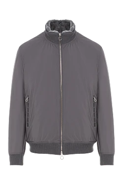 Men's grey jacket with fur lining and crocodile leather trim