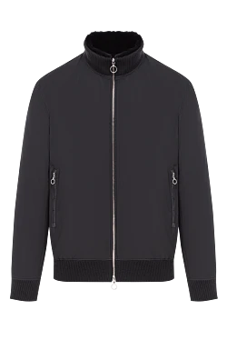 Men's dark blue jacket with fur lining and crocodile leather details