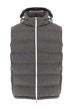 Пуховой жилет в сером цвете с капюшоном и боковыми карманами